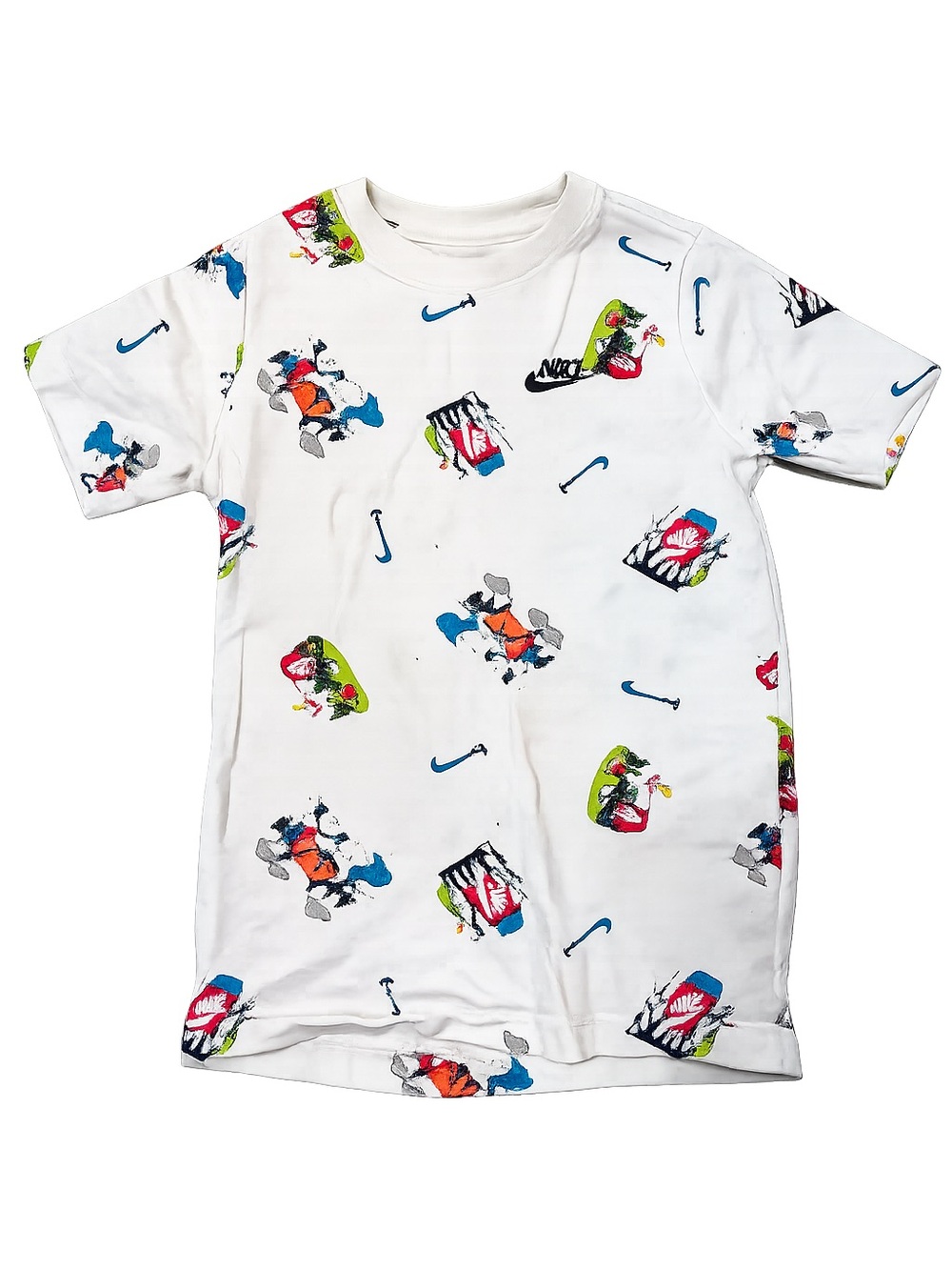 Nike Kids Small Graphic All Over Print T Shirt White Multicolor Youth S